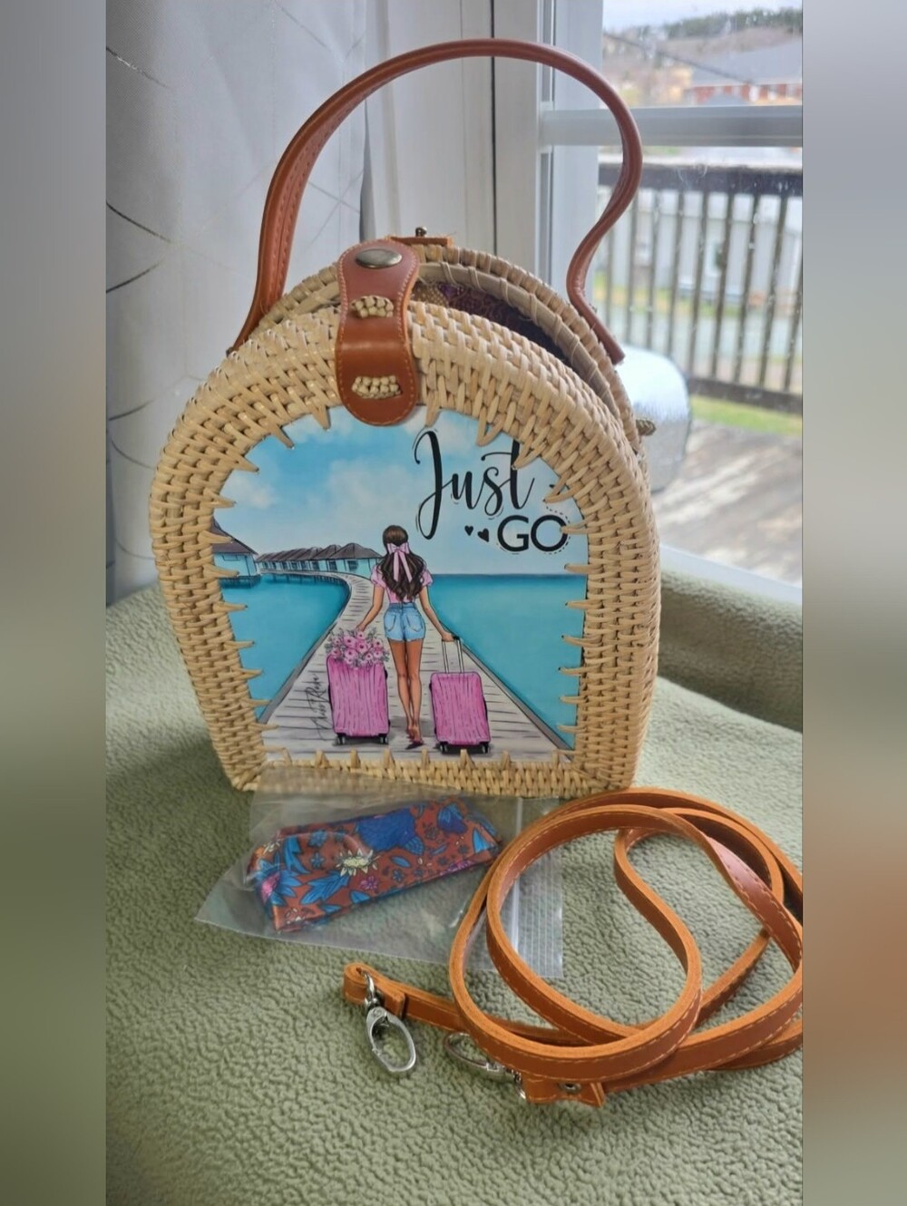 NWT 2 In 1 Woven Straw Backpack/Purse Bag - Pink Accents/ 1012
